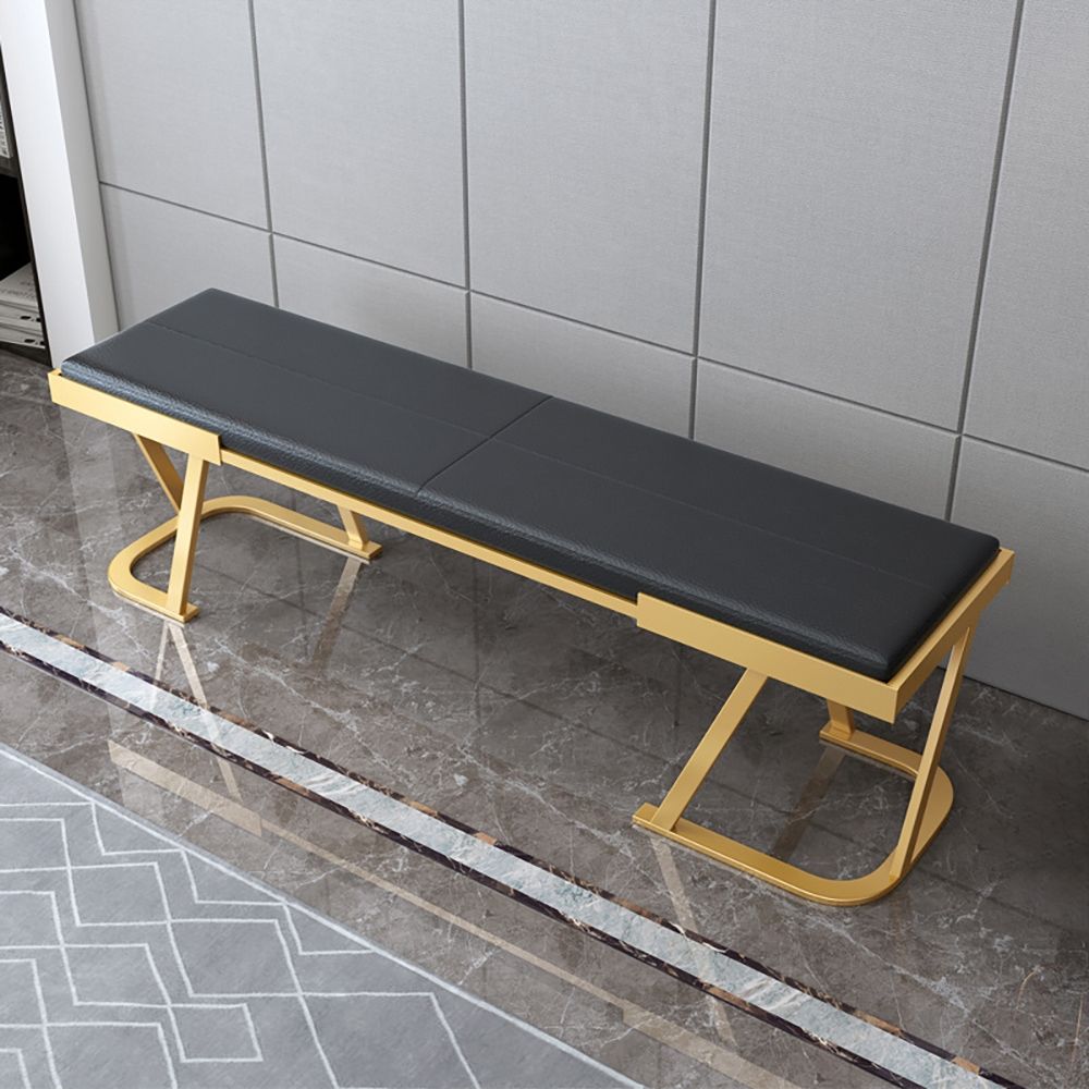 Black Modern Bench Upholstered PU Leather Gold Legs Bench