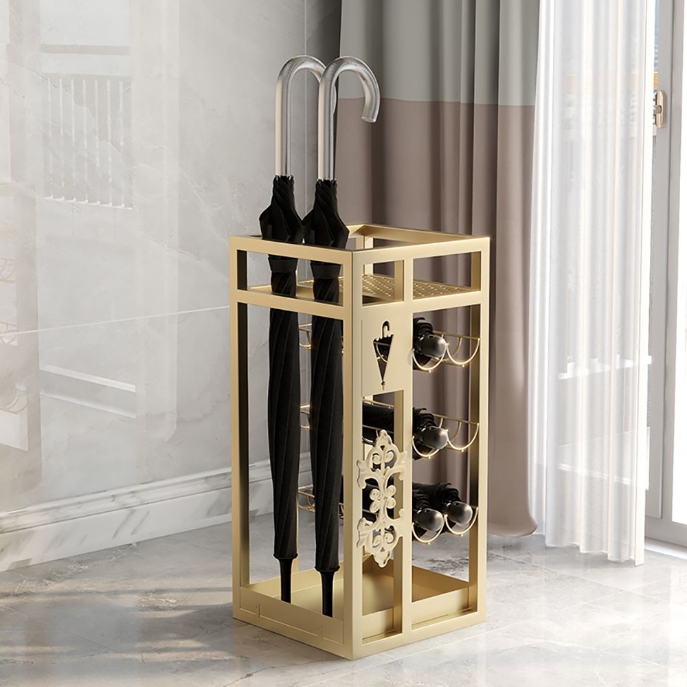 Luxury Entryway Golden Metal Umbrella Stand For LongFolding Umbrellas