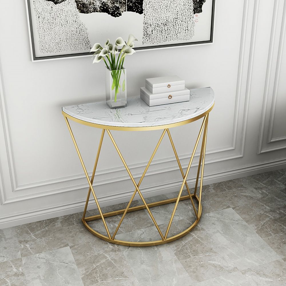Modern Luxury Faux Marble Narrow Console Table Semicircle Table Gold