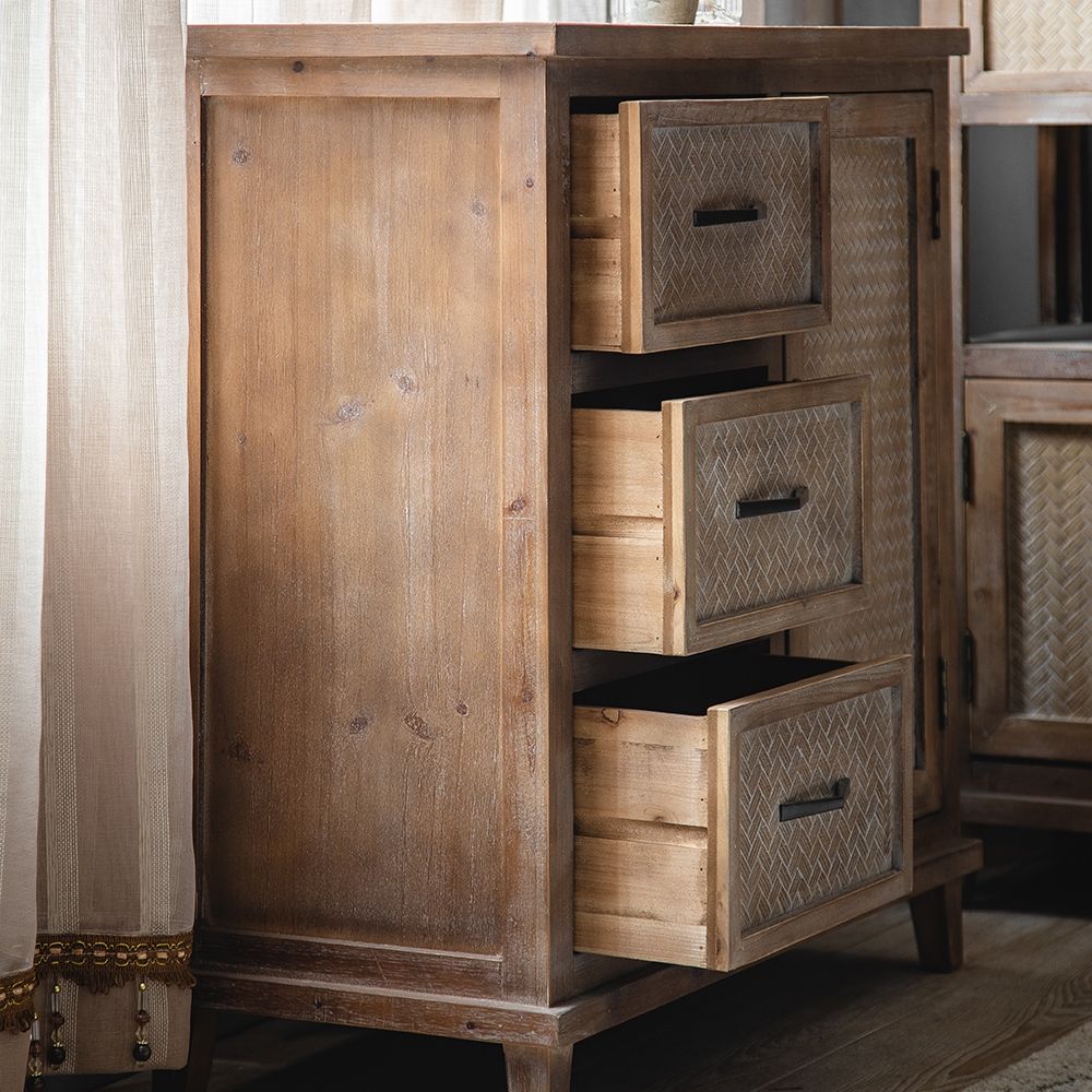 Rustic Storage Walnut Accent with 1 Door & 3 Drawers