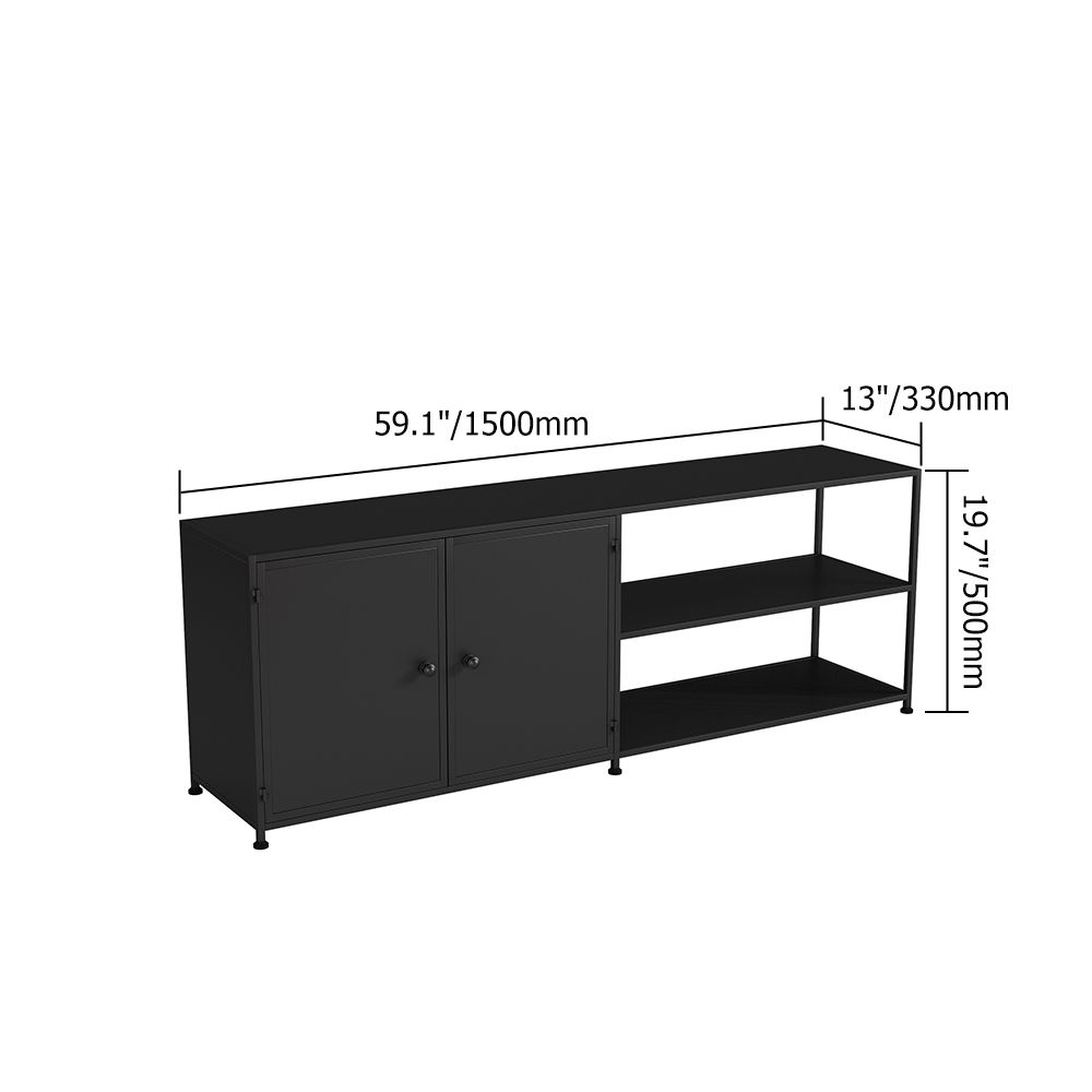 Modern Black TV Stand Metal Frame with 1 Shelf & 2 Doors for TVs up to 65"