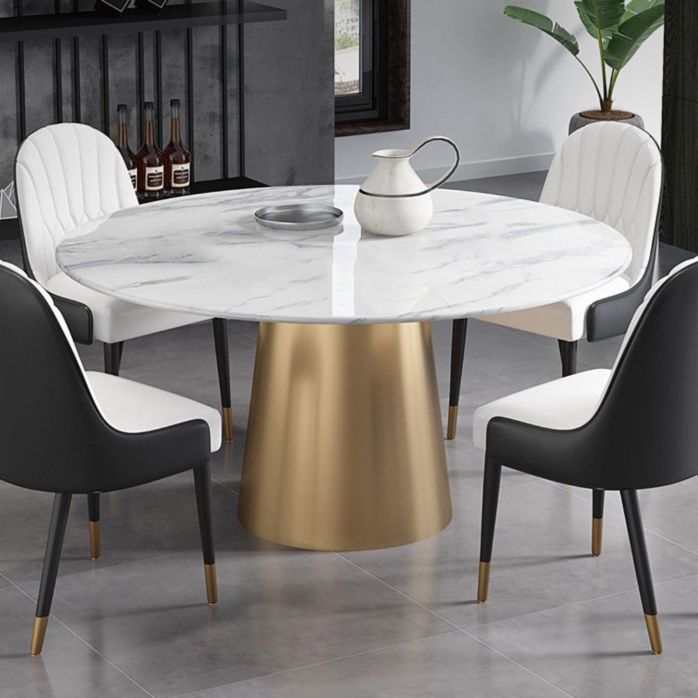 Modern Round Pedestal Marble Dining Table Golden Stainless Steel Base   0803578a29974d64927f0b8aa7cf110b 