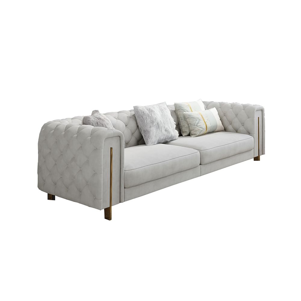 86.6" Modern Velvet Upholstered Sofa 2-Seater Sofa White Tufted Sofa