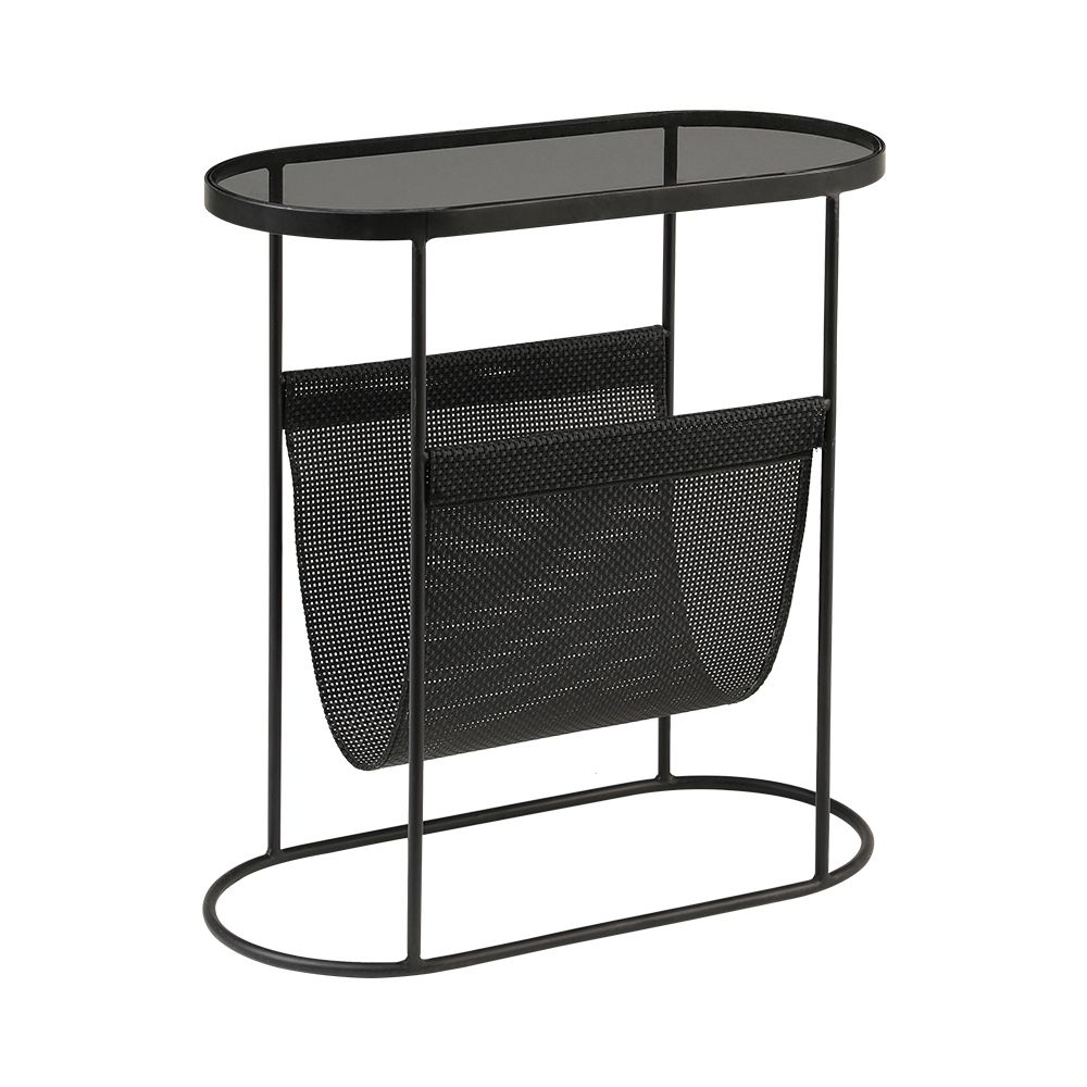 Modern Side Table Black End Table Metal Accent Oval Table Magazine