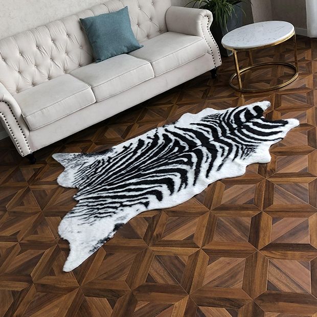 Tiger Rug White&Black Area Rug Faux Fur Soft Rug Synthetic Fur Shag