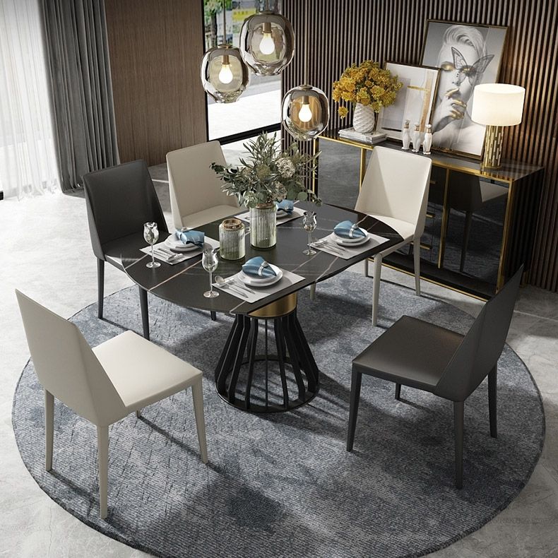 Moderne Leaf ausziehbare Esstische Stein-Edelstahl- und Metallgestell