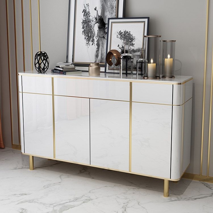 51" White Sideboard Buffet with Marble Top 4 Doors & 3 Drawers Gold