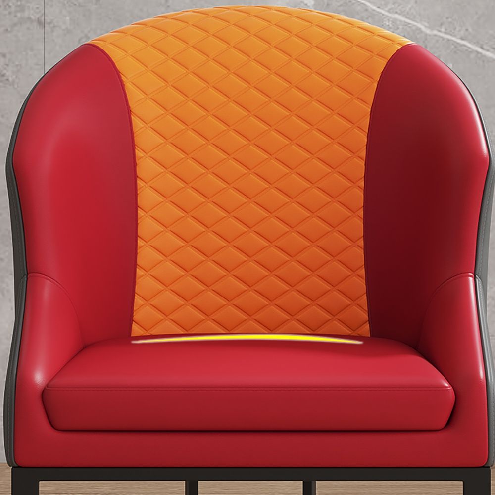Retro Wine Accent Chair Leather Upholstered Accent Chair in Wine