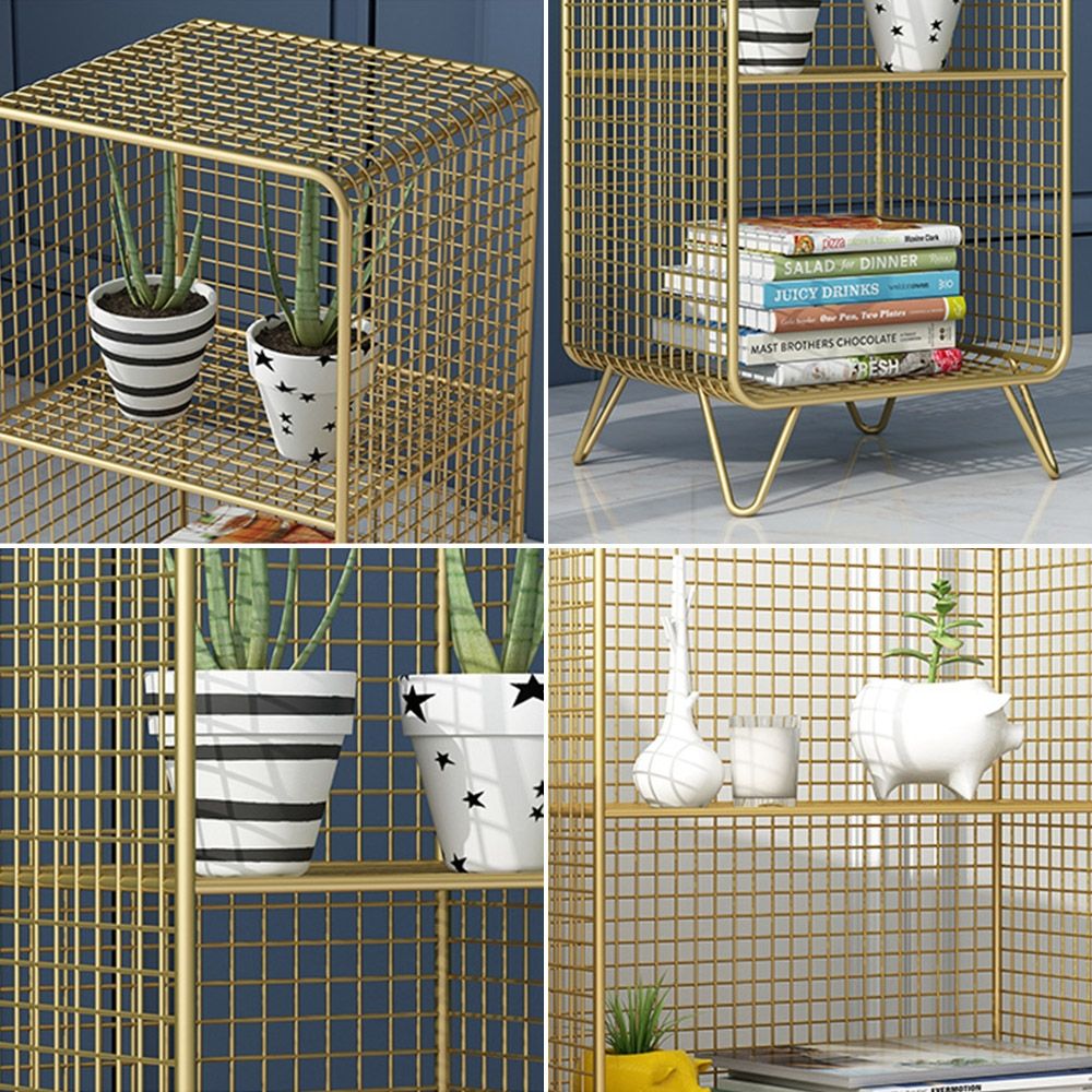 Modern Metal Mesh 3Tier Etagere Bookshelf in Gold