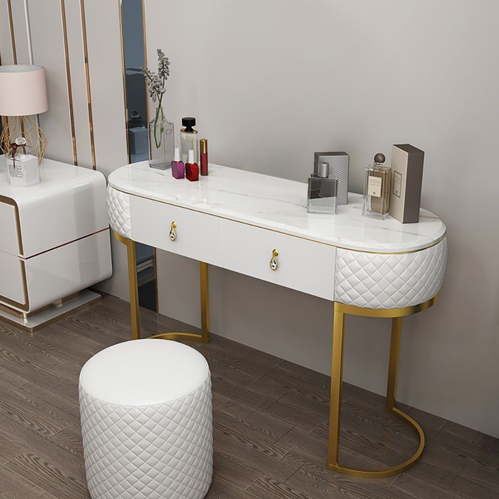 White Modern Dressing Makeup Vanity with Drawers Dressing Table Faux 