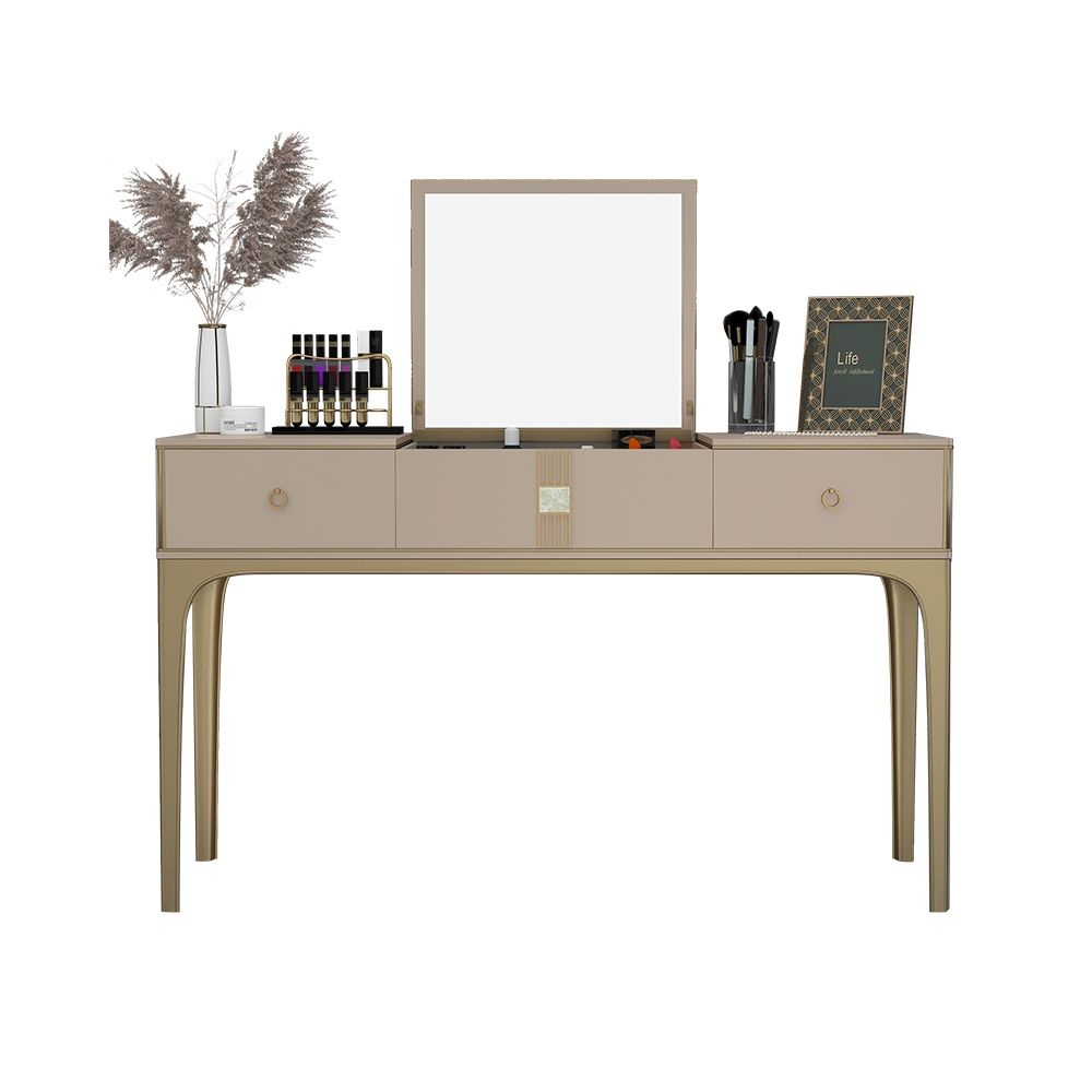 63" Modern Champagne Makeup Vanity with Flip Top Mirror and 2 Drawers