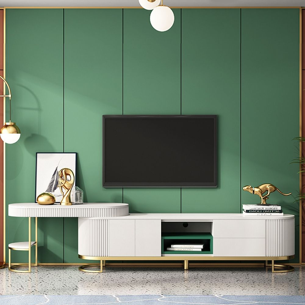 Ausziehbares TV-Möbel in Weiß & Grün Unterhaltungsschrank