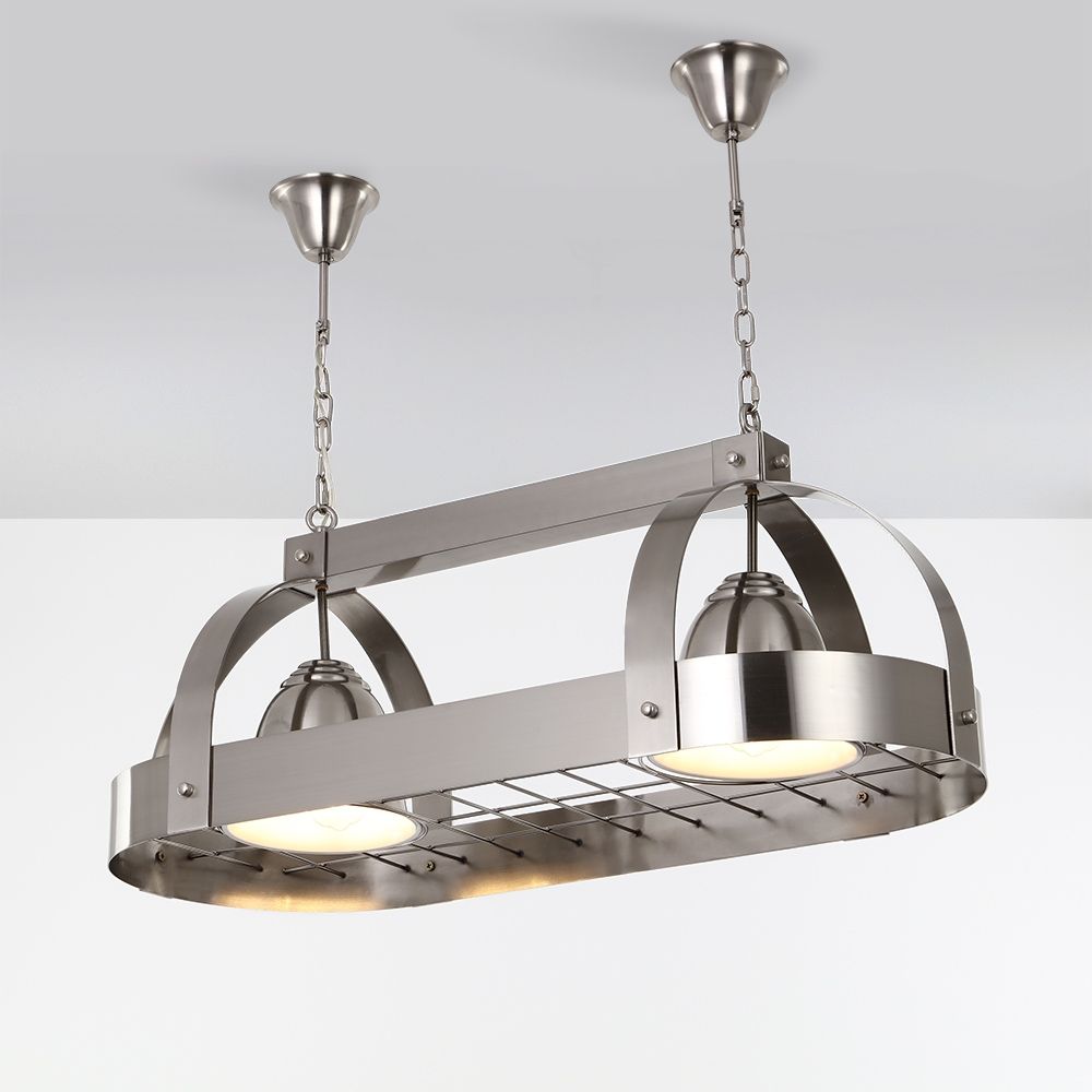 Modern Oval 2Light Kitchen Island Light Brushed Nickel Ceiling Hanging