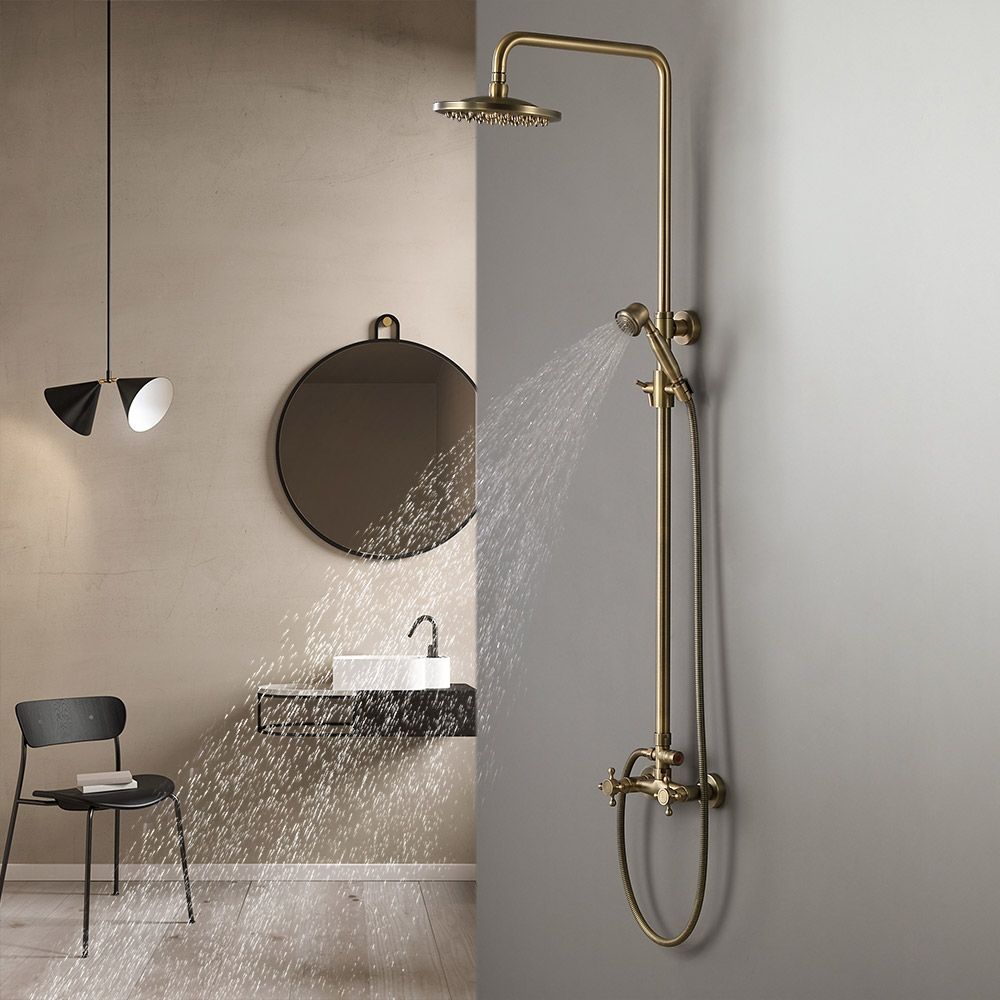 Classic Exposed Antique Brass Two Handle Round Rainshower Shower ...