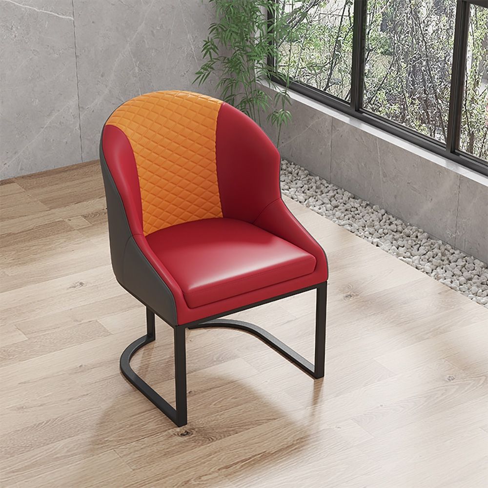 Retro Wine Accent Chair Leather Upholstered Accent Chair in Wine