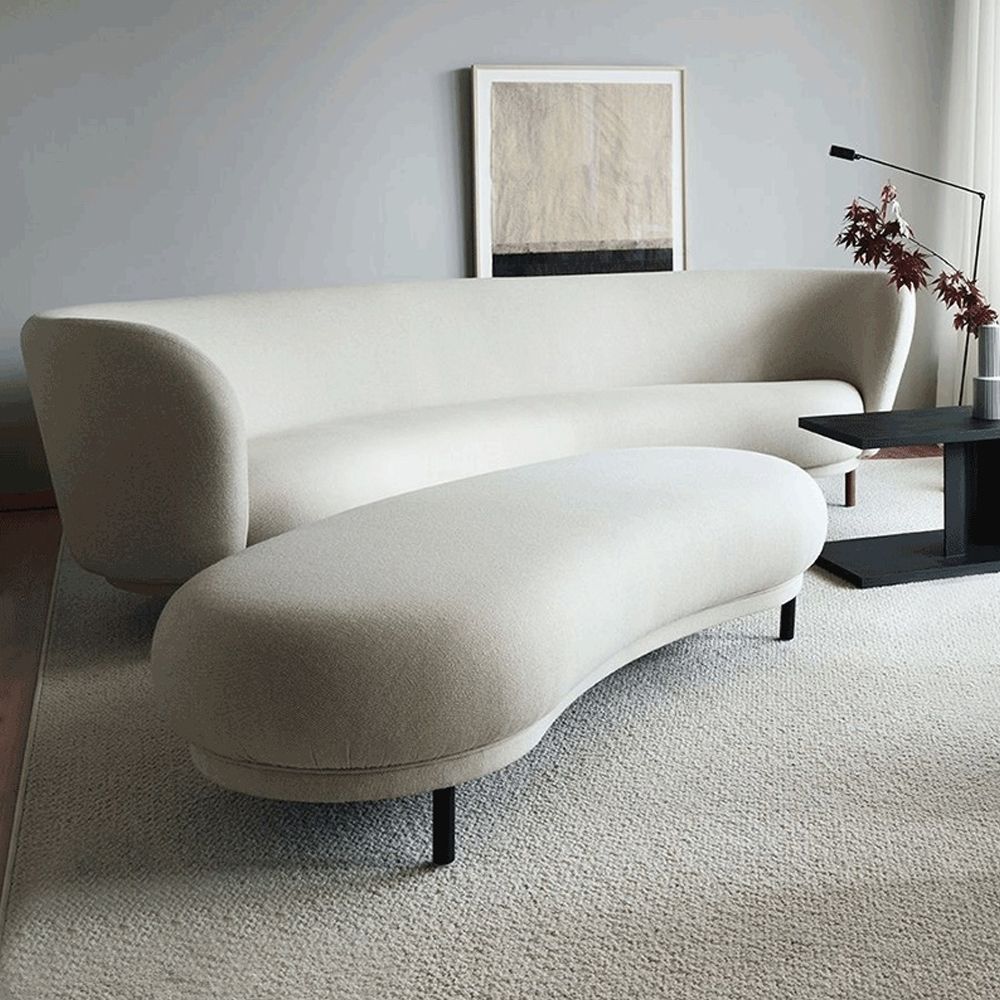 Modern White Bench Upholstered Bench Curved bench with Metal Legs