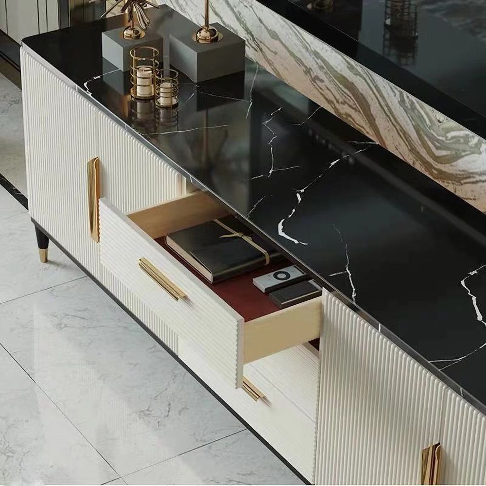 78.7" Modern TV Stand Black&White Marble Top TV Console with 2 Hinged