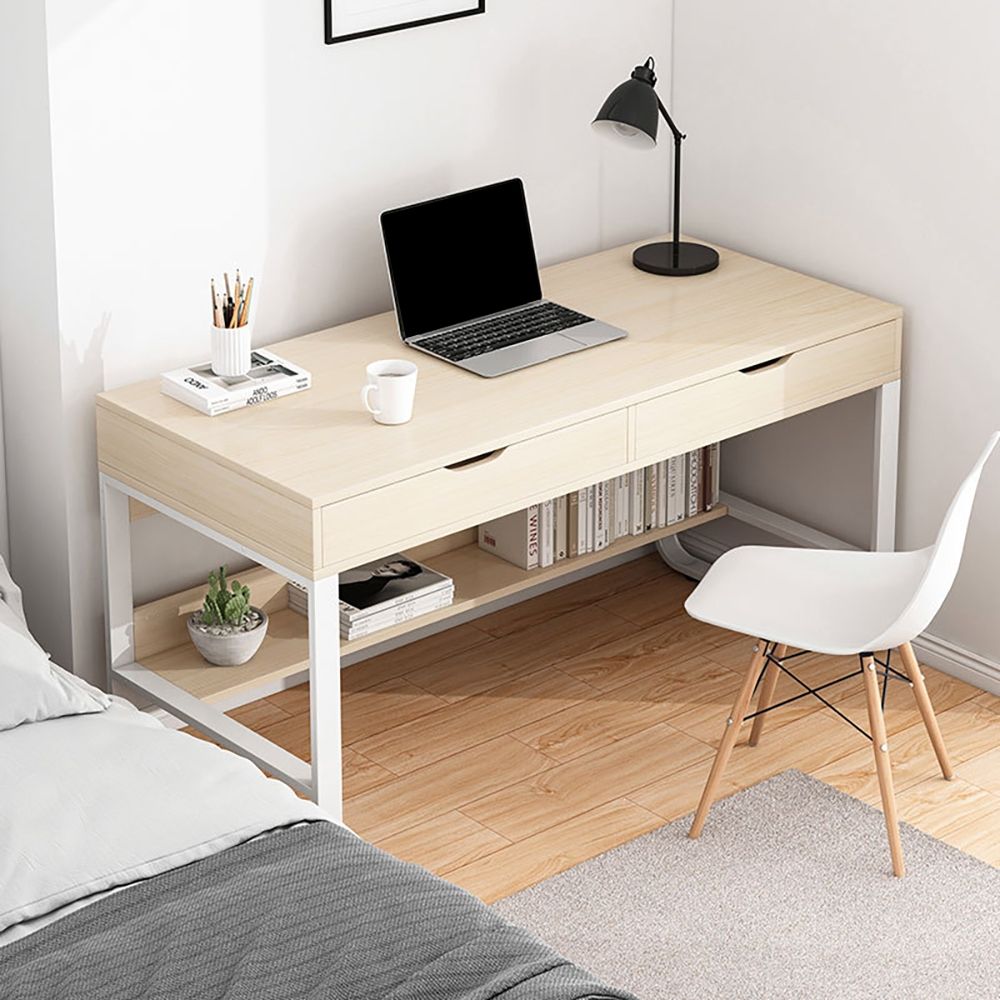 Modern Office Desk with Drawers Rectangular Writing Desk MDF&amp;Metal