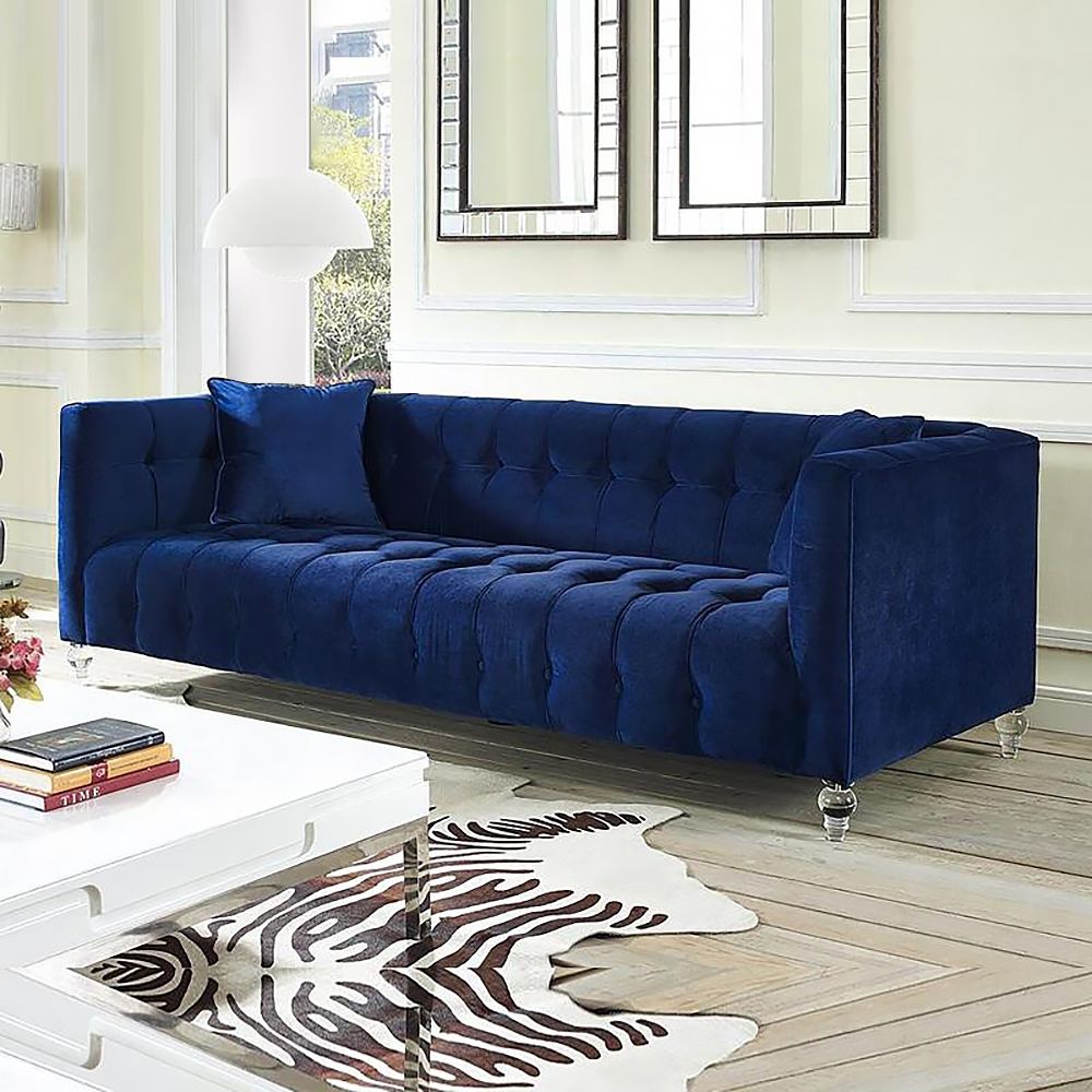 2180mm Modern Blue Velvet Upholstered Sofa 3 Seater Tufted Sofa Luxury Sofa