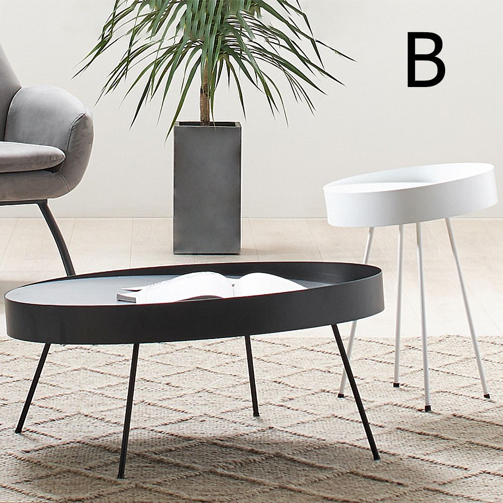 Modern Black & White Round Coffee Table Set Metal