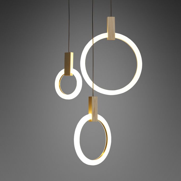 Minimalistische moderne LED Ring Acryl Diffusor Holz Pendelleuchte in groß