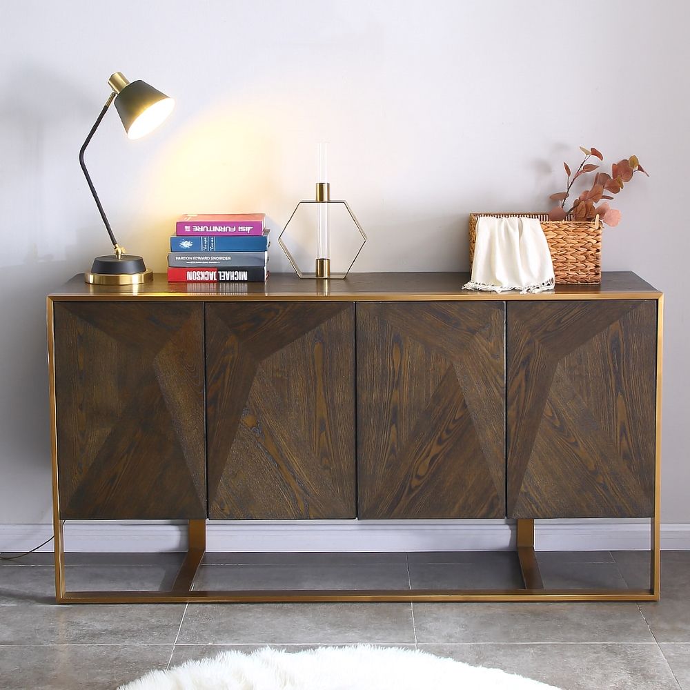Modern Brown Sideboard Buffet with Doors&Shelves Kitchen Gold