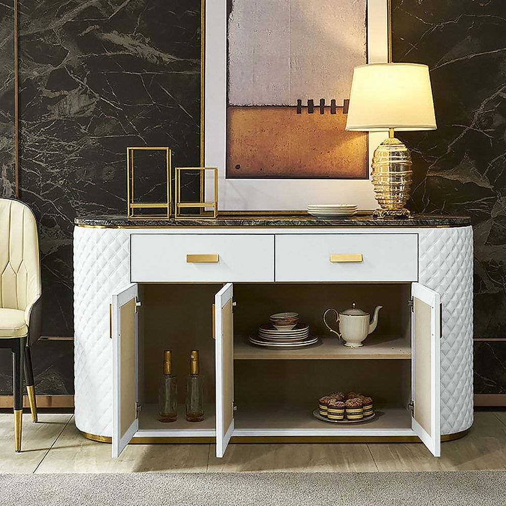 63" White Sideboard Buffet Faux Marble Top Modern Sideboard