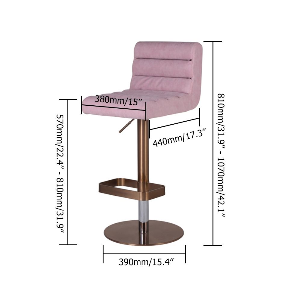 Pink Upholstered Swivel Bar Stool Adjustable Height in Rose Gold 1 Stool