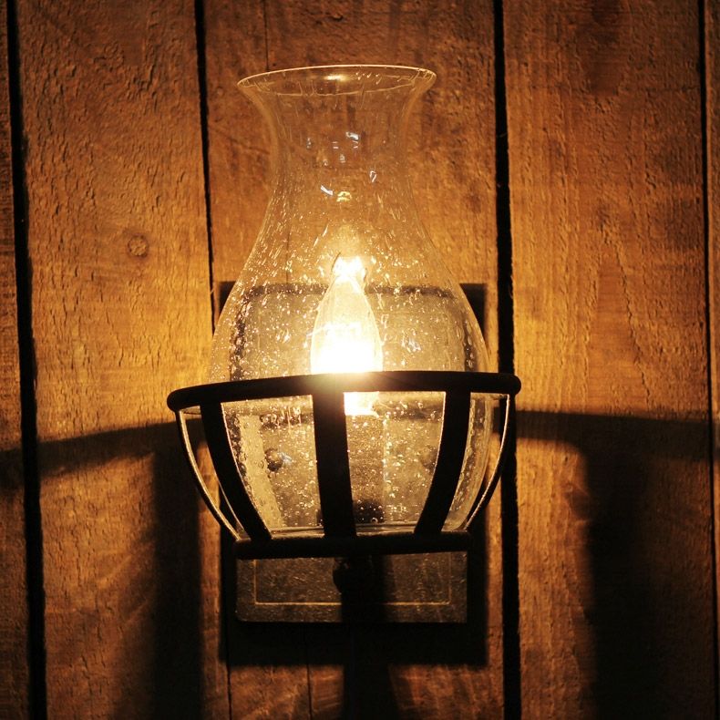 Retro Rustic Jar-Shaped Seeded Glass Single Candelabra Light Bulb Wall ...