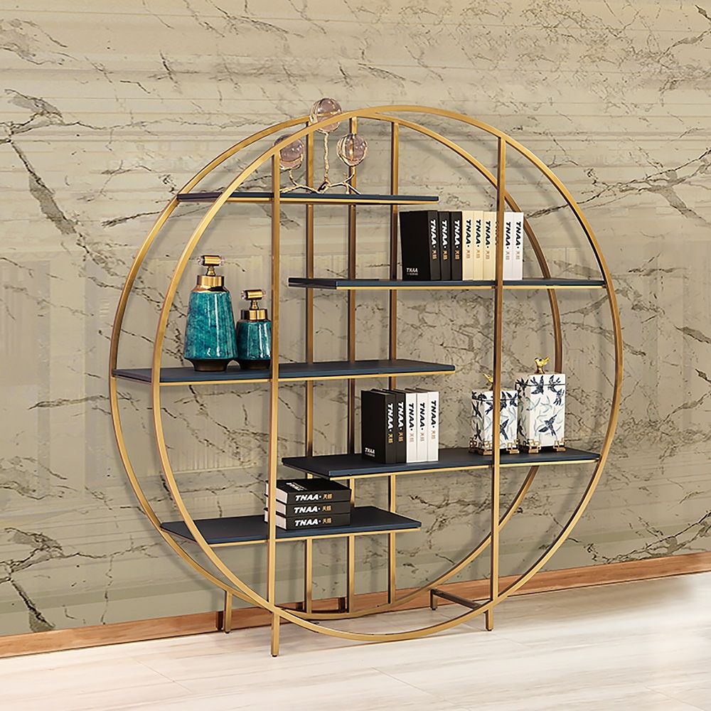 Round Freestanding Etagere Bookshelf in Black&Gold