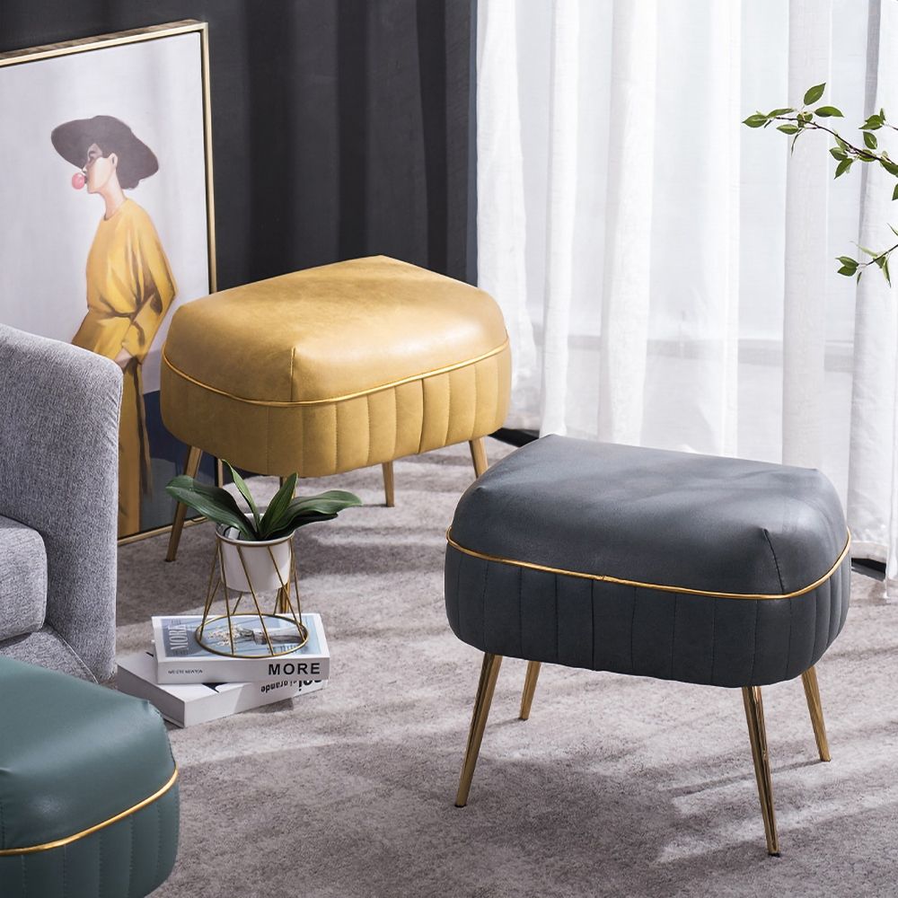 Yellow Ottoman Upholstered LeathAire Fabric Rectangular Ottoman