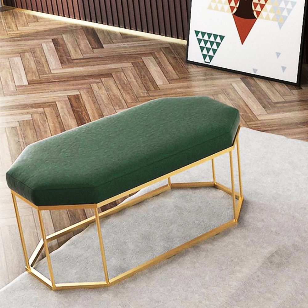 Green Entryway Bench Upholstered Velvet Modern Bench in Gold