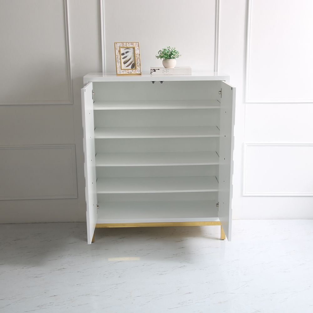 Modern White Cabinet With 2 Doors 4 Shelves Gold Finish 43 In Height   2977d39a2988472197e774ff843b5f69 