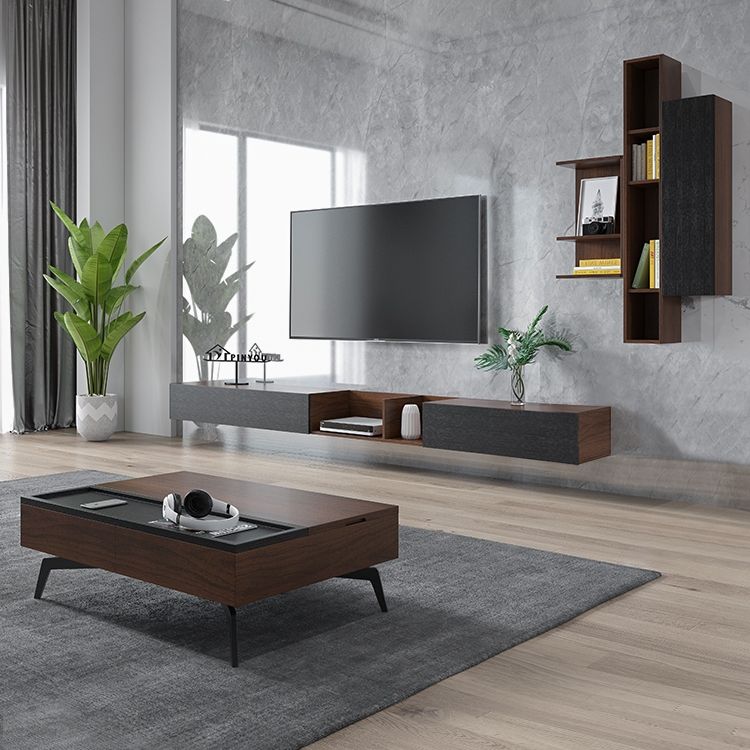 Black & Walnut Floating TV Stand WallHung