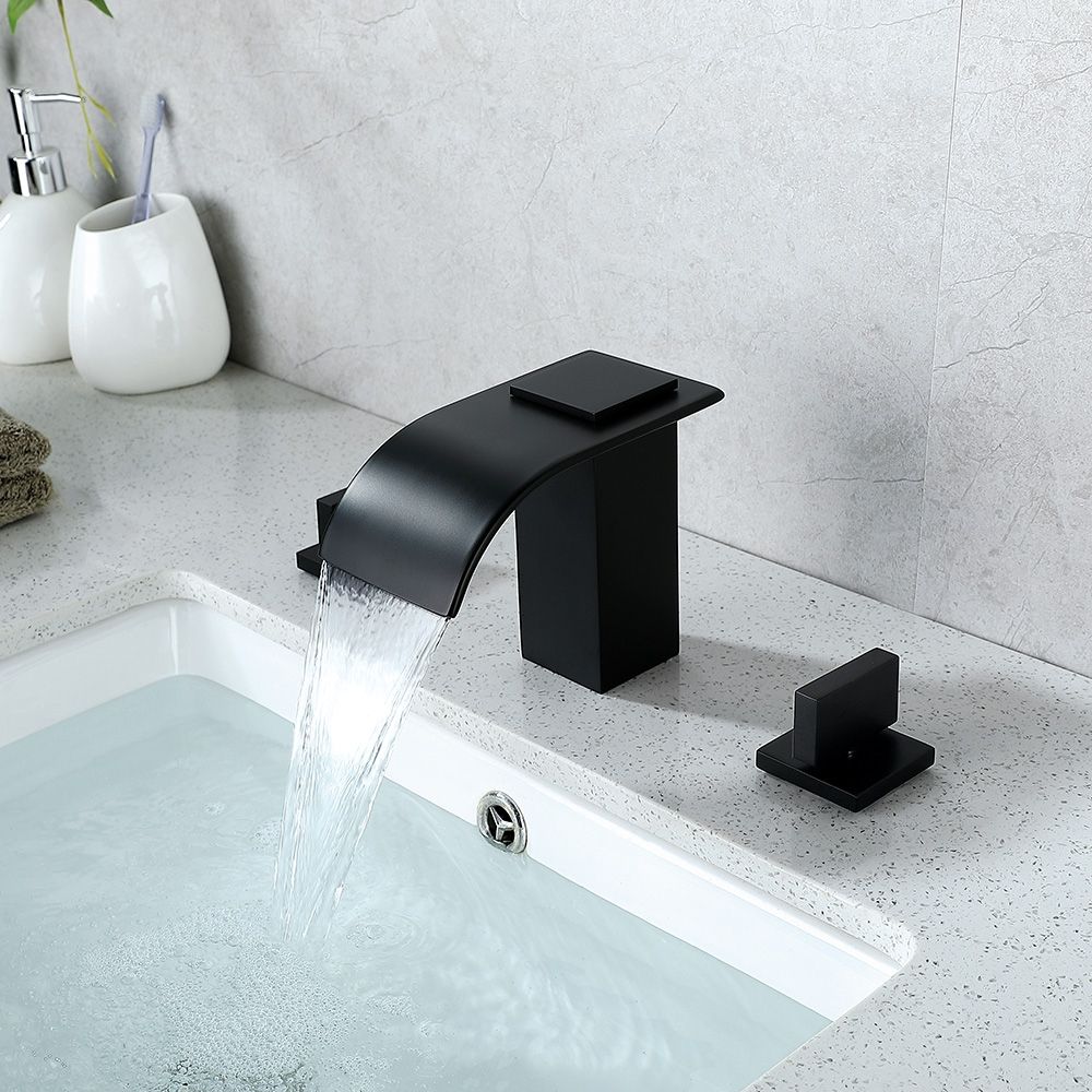 Milly Waterfall Widespread Bathroom Sink Faucet Matte Black 2-Handle ...