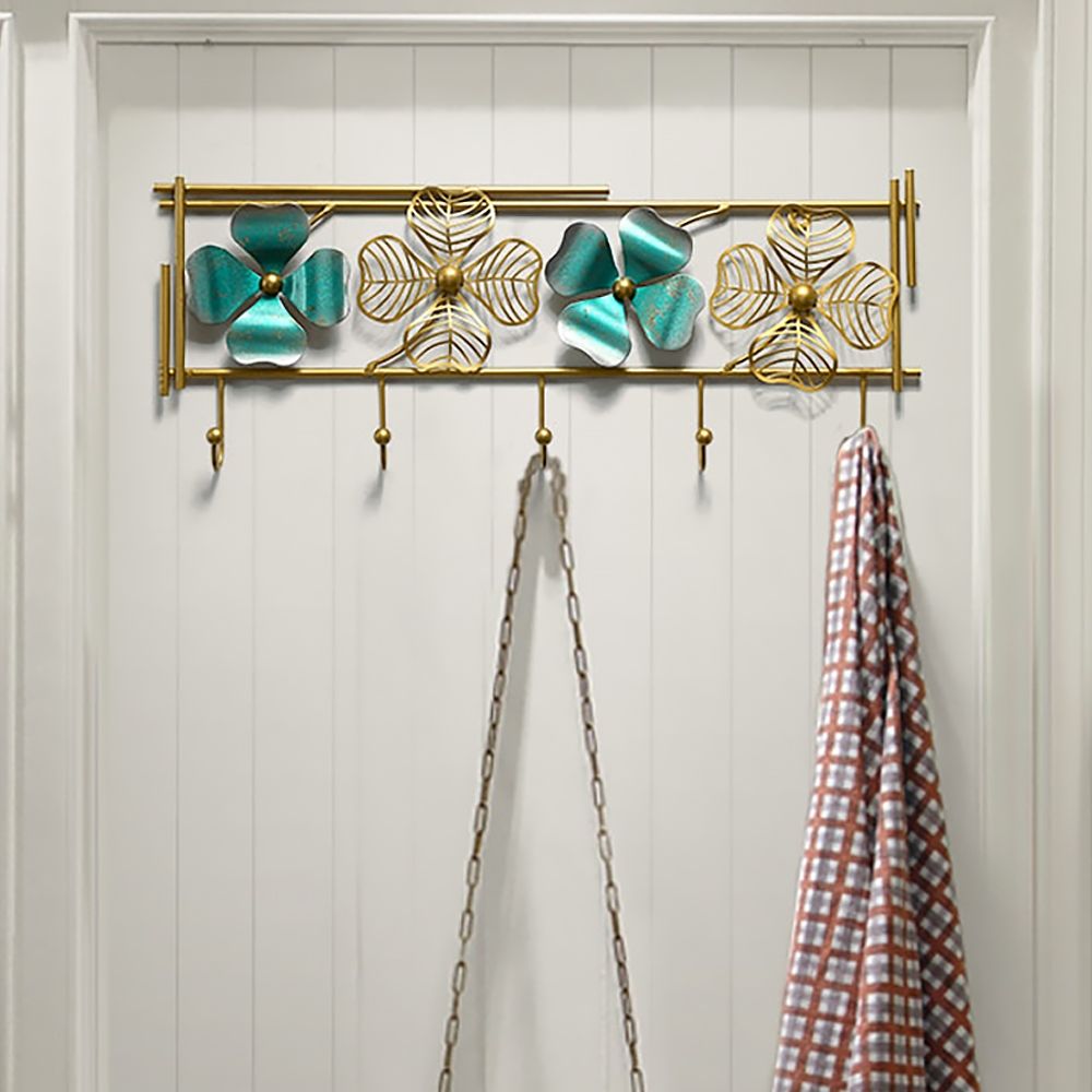 Luxury Rectangular Entryway Wall Mounted Coat Rack in Metal with 5 Hooks