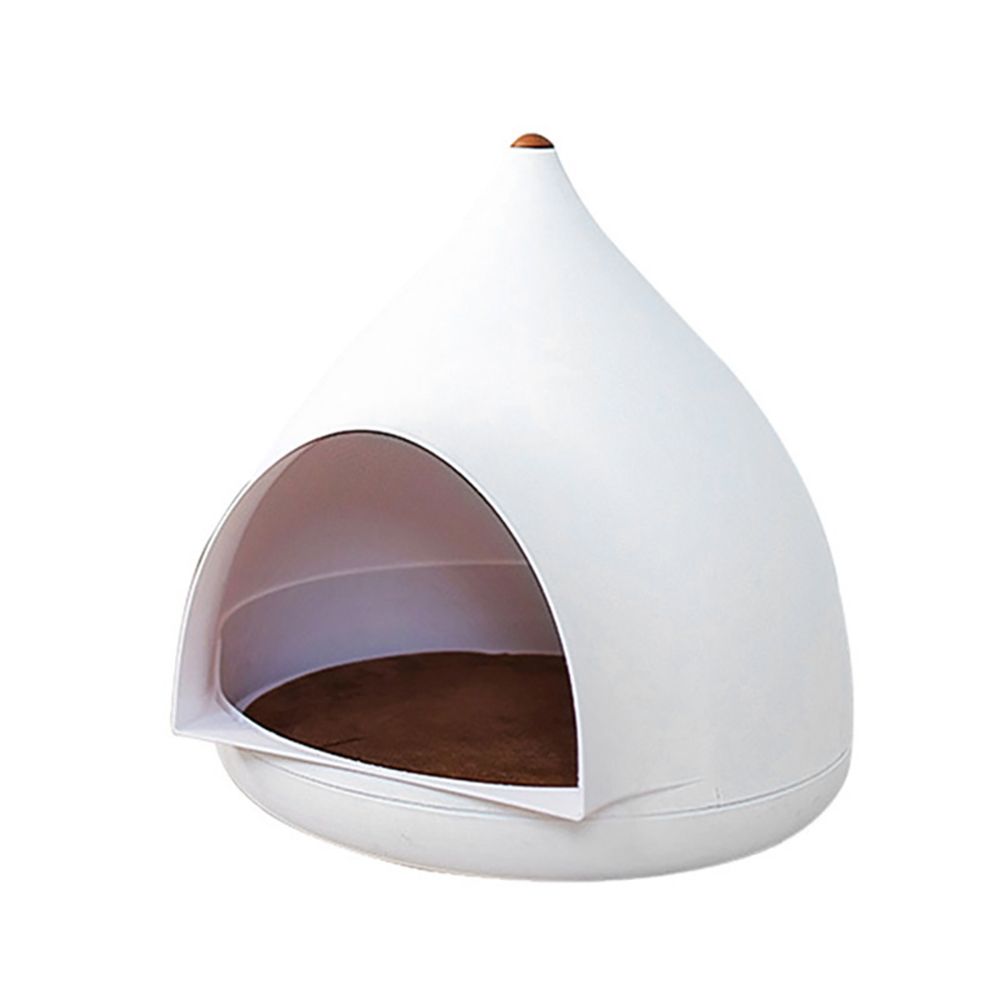 19.7" Water Drop Dome Cat Bed White Cat Cave House with Cushioned Pad