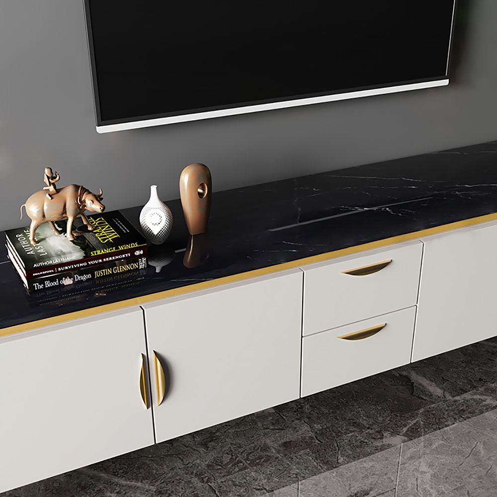 78.7" Black Faux Marble Top TV Console with Drawers & Doors for TVs