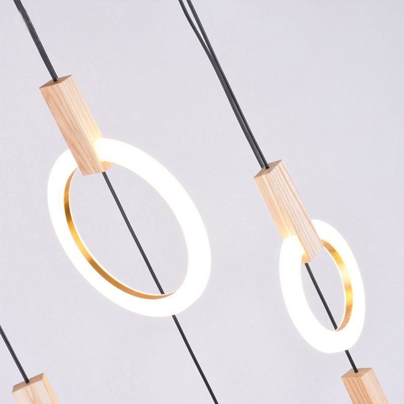 Minimalistische moderne LED Ring Acryl Diffusor Holz Pendelleuchte in groß