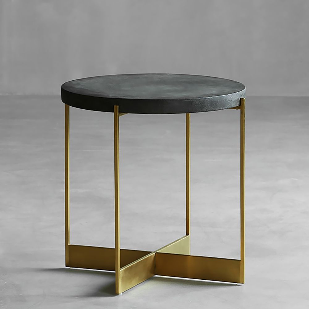 Black Round Side Table Accent Table Steel in Gold Finish