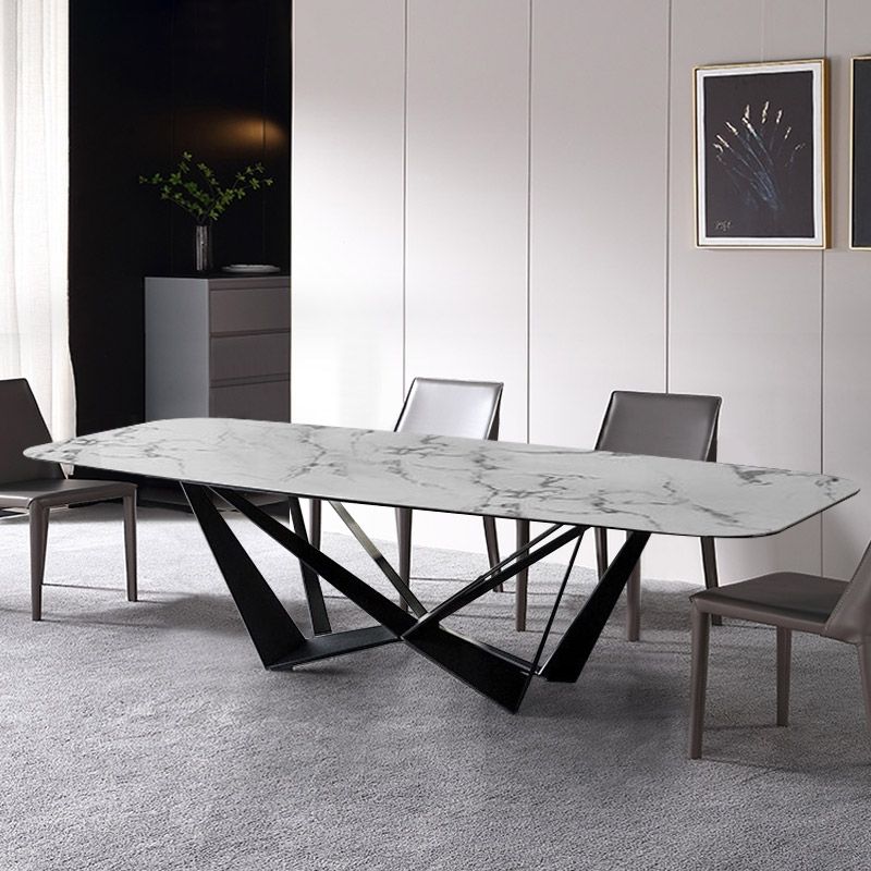 Modern Stylish 79 Rectangle White Faux Marble Top Dining Table In Large 