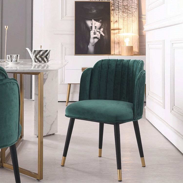 Upholstered Dining Chair Green Velvet Dining Chair with Arm Wood Dining