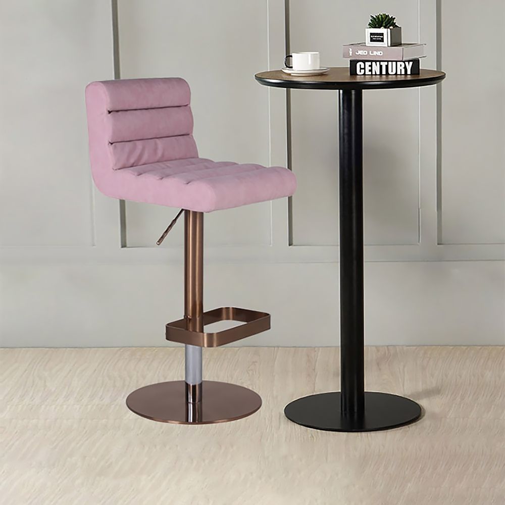 Pink Upholstered Swivel Bar Stool Adjustable Height in Rose Gold 1 Stool