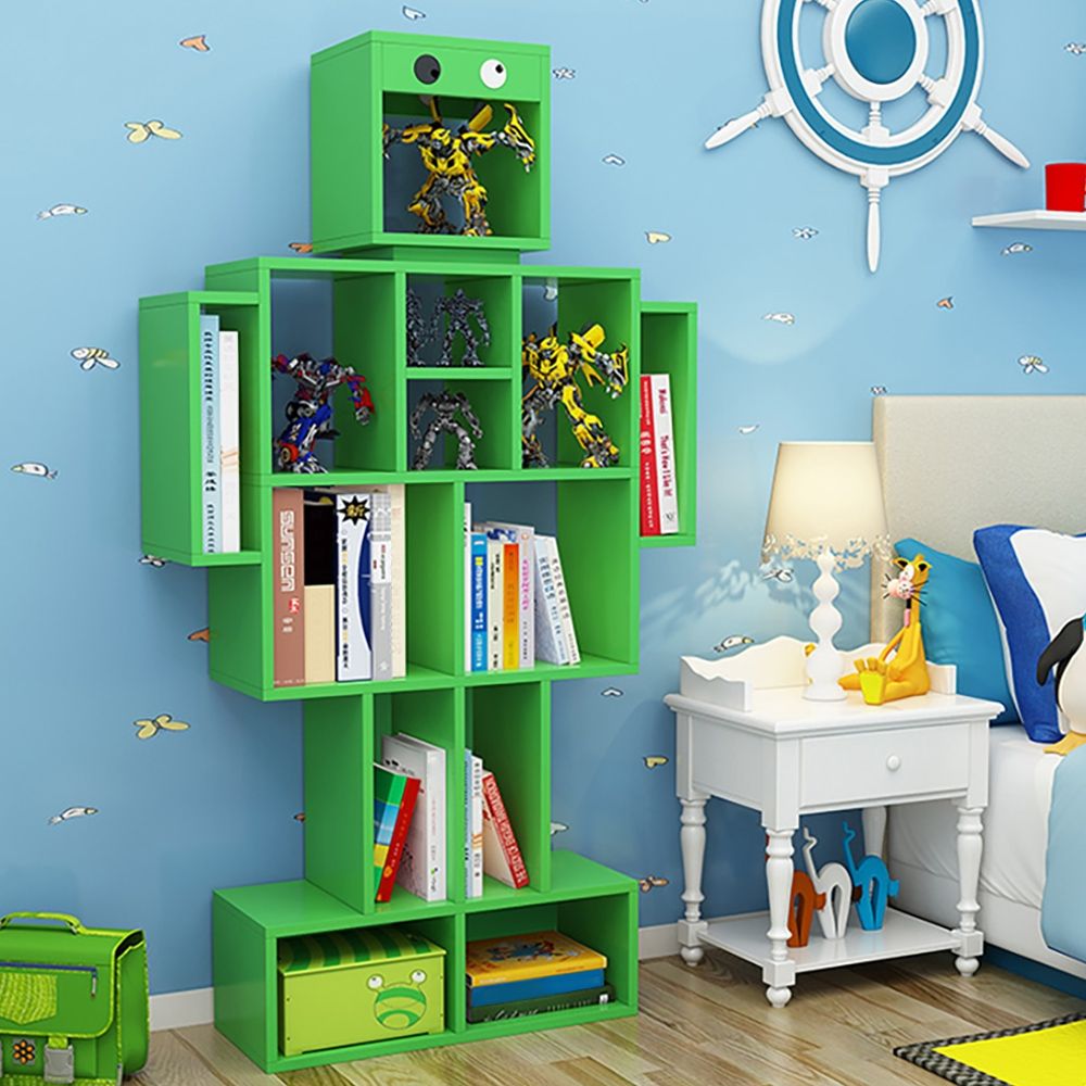 Green Kids Bookshelf Storage Bookcase Cartoon Design