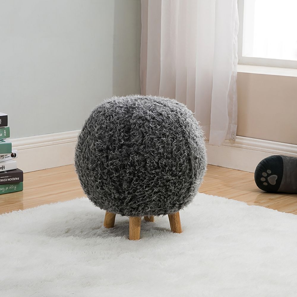 Pink Modern Entryway Fuzzy Pouf Ottoman Upholstered Footrest Stool