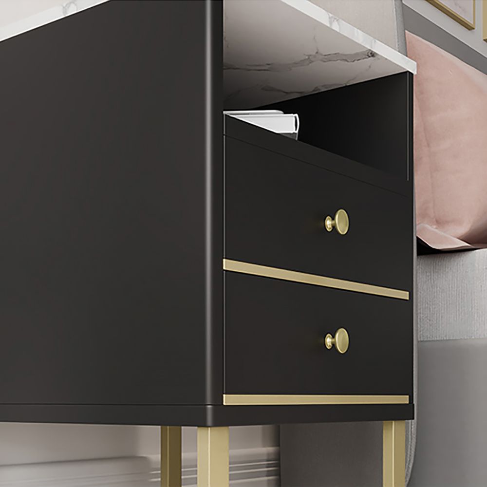 Black & Gold Nightstand Modern Stylish Side Table for Bedroom with 2