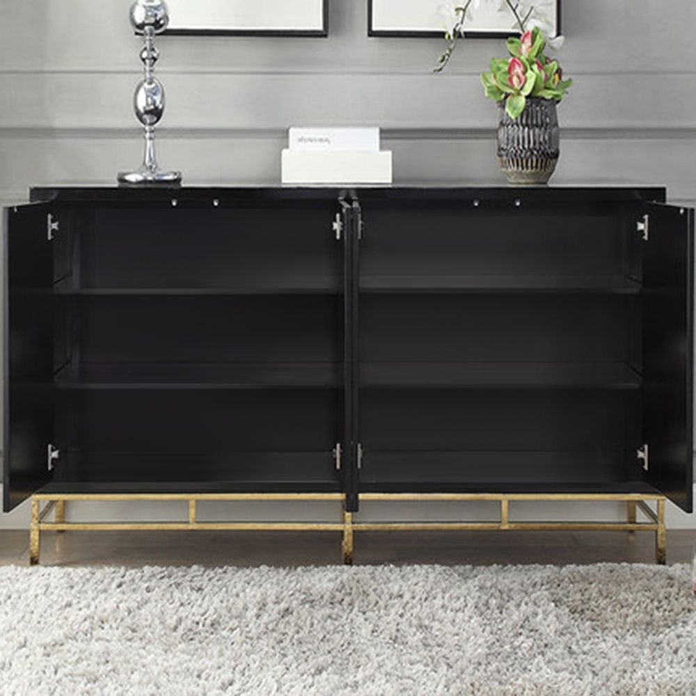 1500mm Modern Sideboard Black Buffet with 4 Doors 4 Shelves in Gold