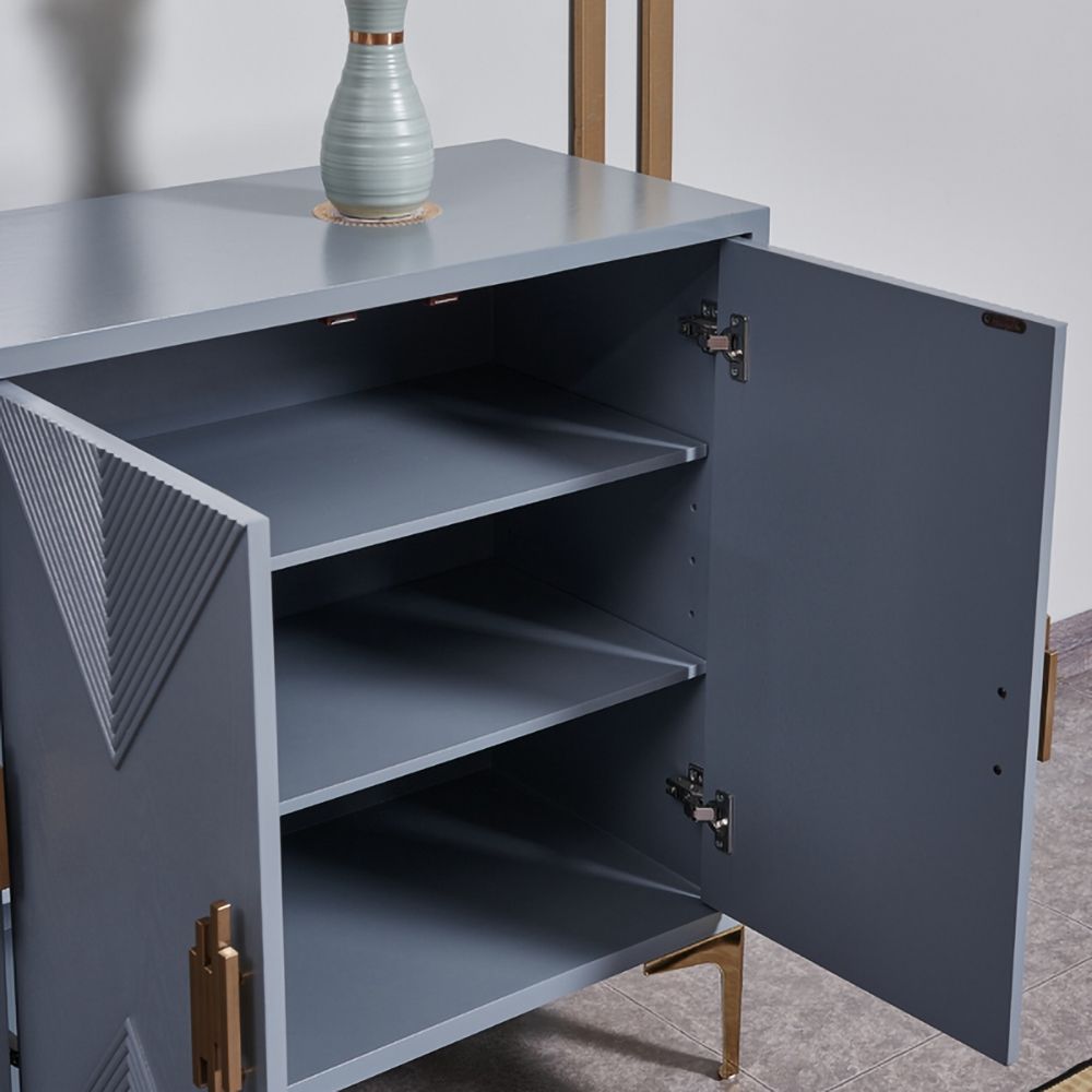 Modern Shoe Blue Shoe Storage with Doors and Shelves Gold