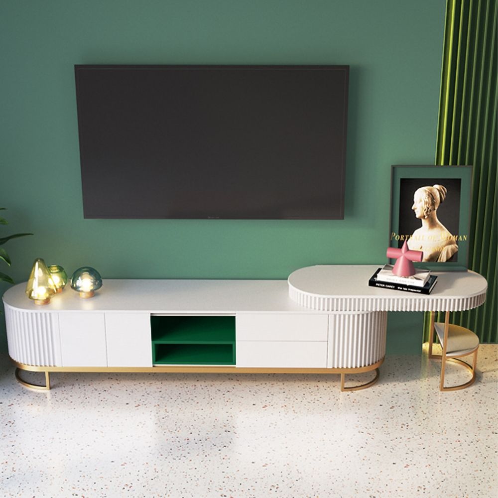 Ausziehbares TV-Möbel in Weiß & Grün Unterhaltungsschrank