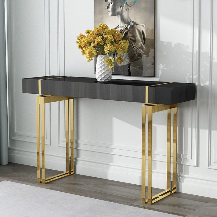 Modern Luxury Black Console Table with Drawer Storage Rectangular ...